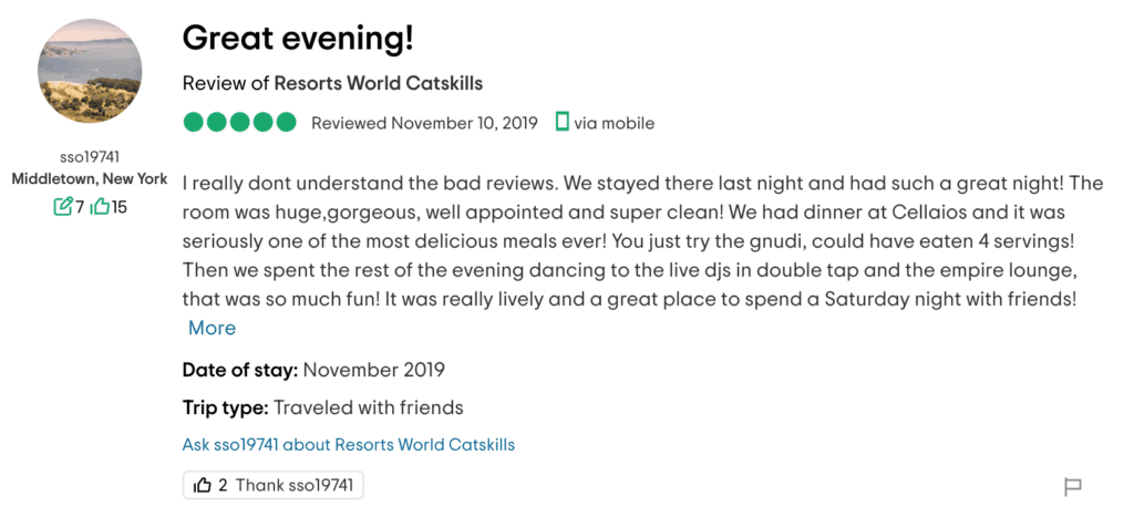 catskills customer review on tripadvisor