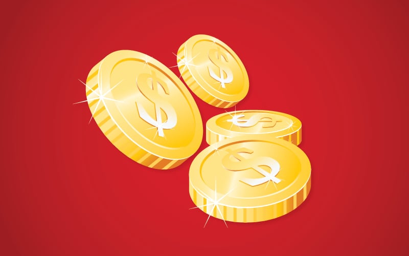 gold coins on a red background